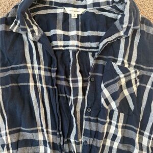 Lucky Brand womens Navy Plaid Button-Up Shirt